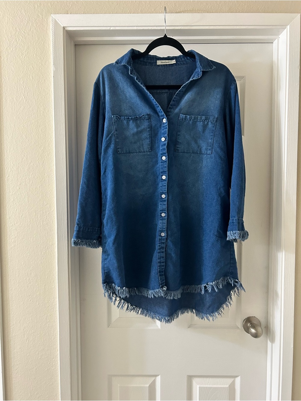 Women’s Blue Shirt with Frayed Hem